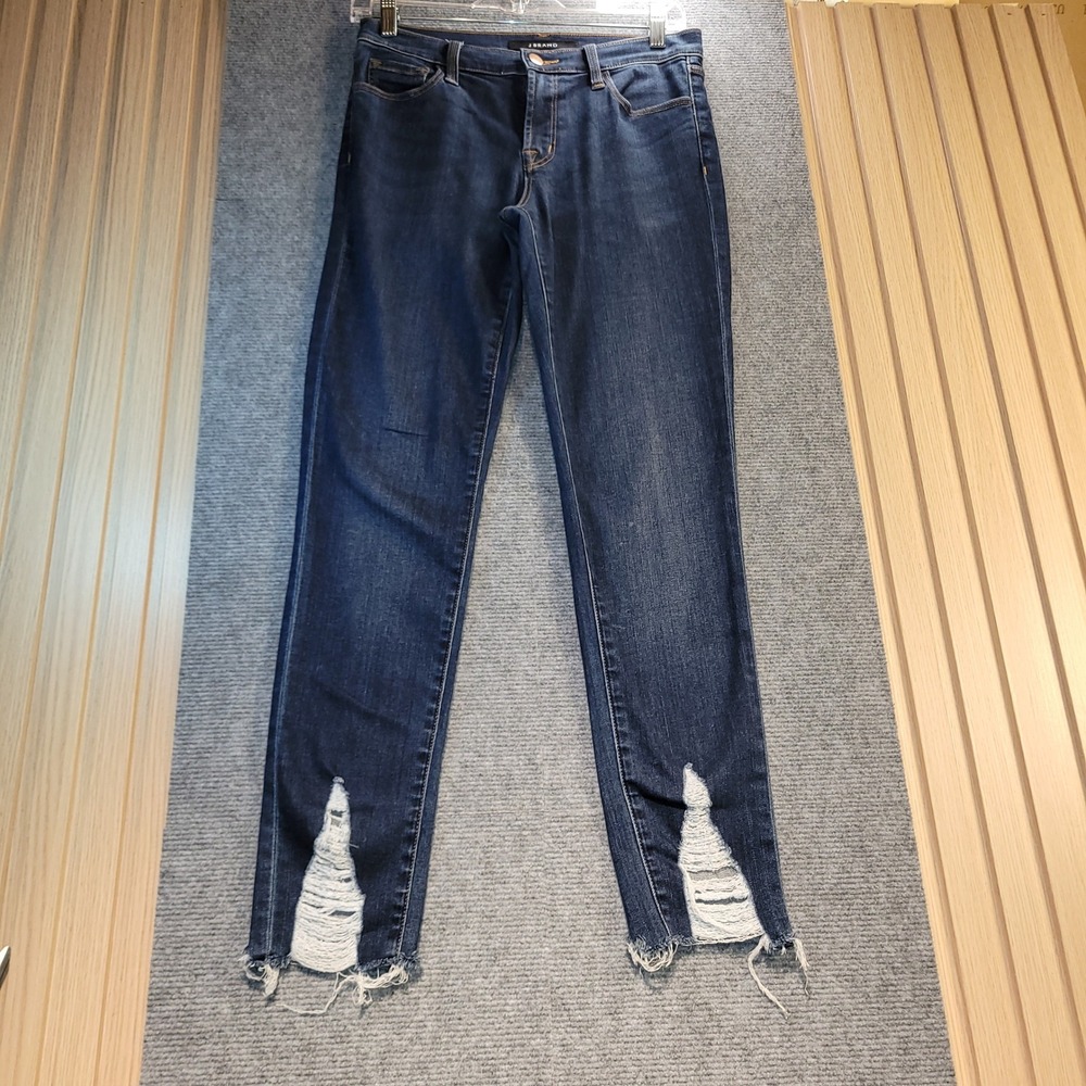 J Brand 811 Skinny Jeans Women 27 Dark Blue Good Distressed Ankle Raw Hem